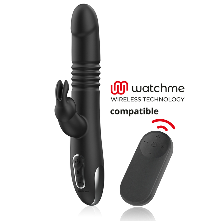 BLACK&amp;SILVER - KENJI UP &amp; DOWN RABBIT VIBRATOR + WATCHME REMOTE CONTROL