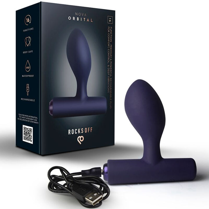 ROCKS-OFF - NOVA ORBITAL RECHARGEABLE PREMIUM &amp; POWERFUL ANAL PLUG 16 FUNCTION BLUE