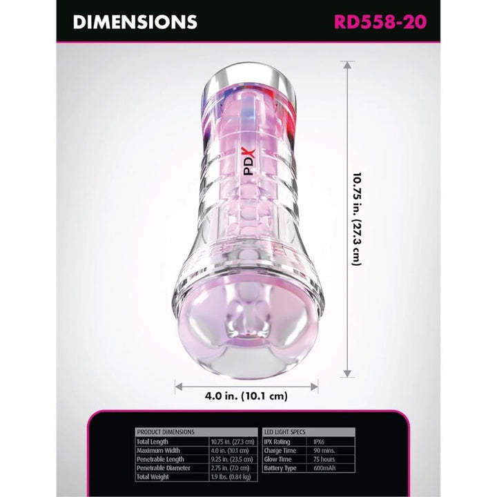 PDX ELITE - VIEWTUBE XXL LED TRANSPARENT STROKER 27.3 CM