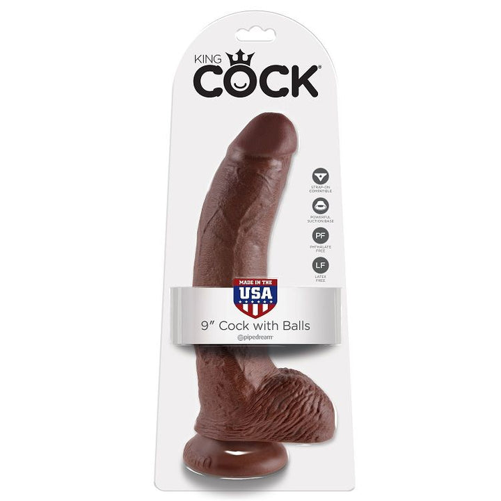 King Cock 9 Dildo Brown With Balls 22.9 CM — Brown