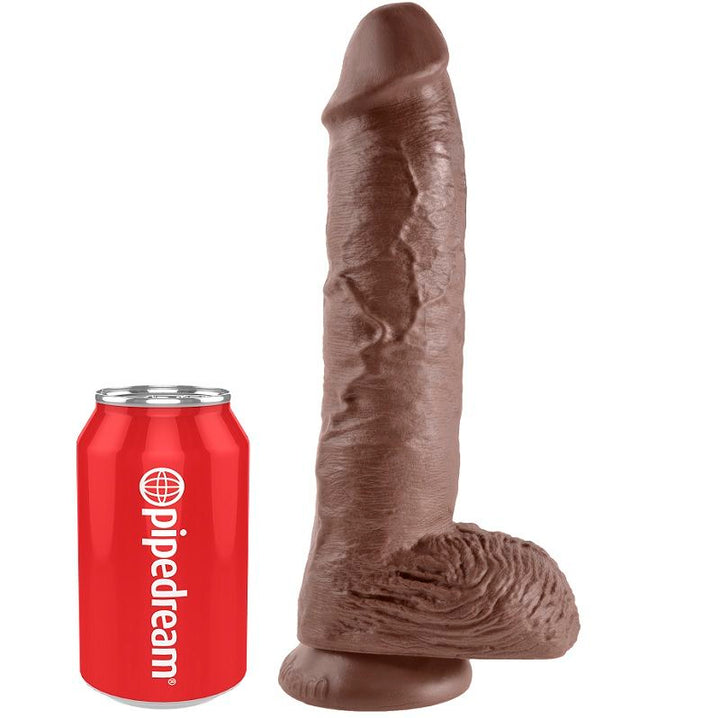 King Cock 10 Dildo Brown With Balls 25.4 CM — Brown
