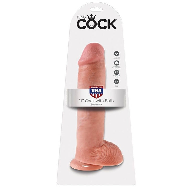 King Cock 11 Dildo Flesh With Balls 28 CM — Skin