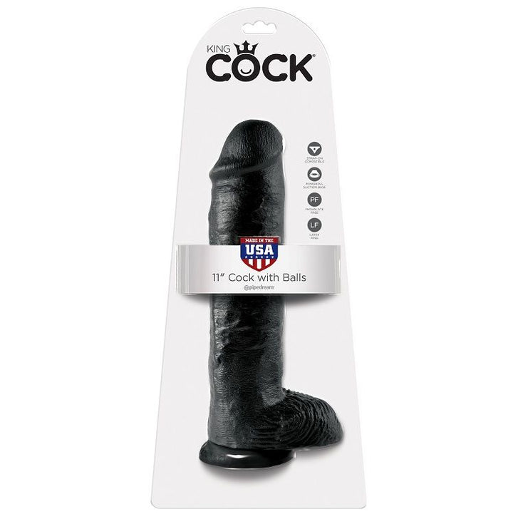 KING COCK - DILDO BLACK WITH BALLS 28 CM