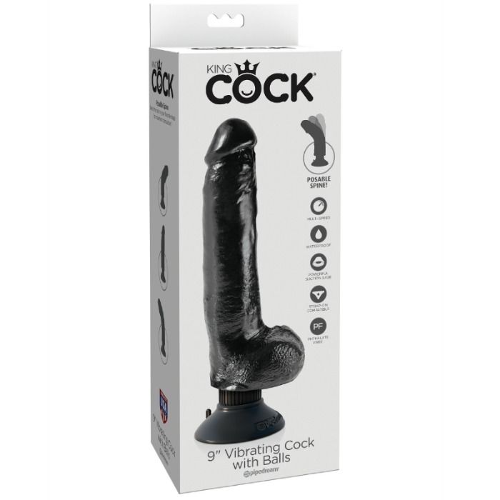 King Cock 23 CM Vibrating Cock With Balls Black — Black