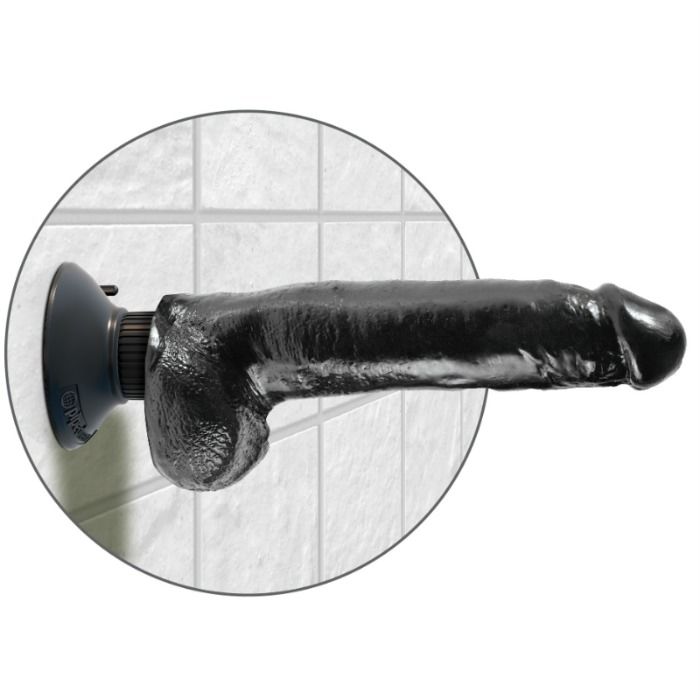 King Cock 23 CM Vibrating Cock With Balls Black — Black