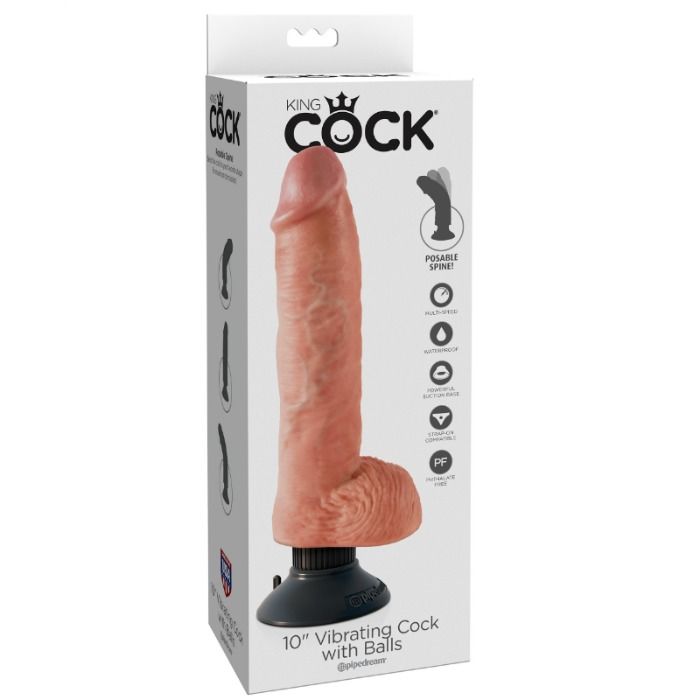 King Cock 25.5 CM Vibrating Cock With Balls Flesh — Black