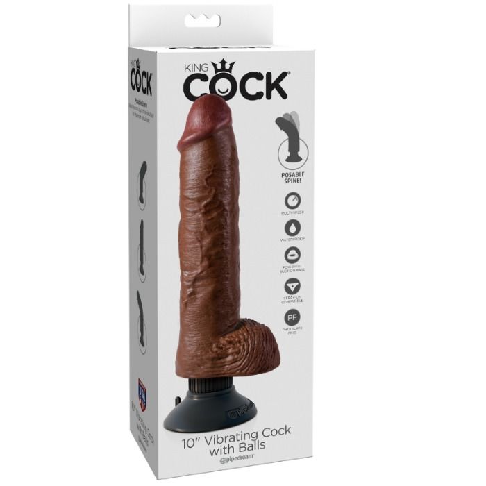 King Cock 25.5 CM Vibrating Cock With Balls Brown — Brown