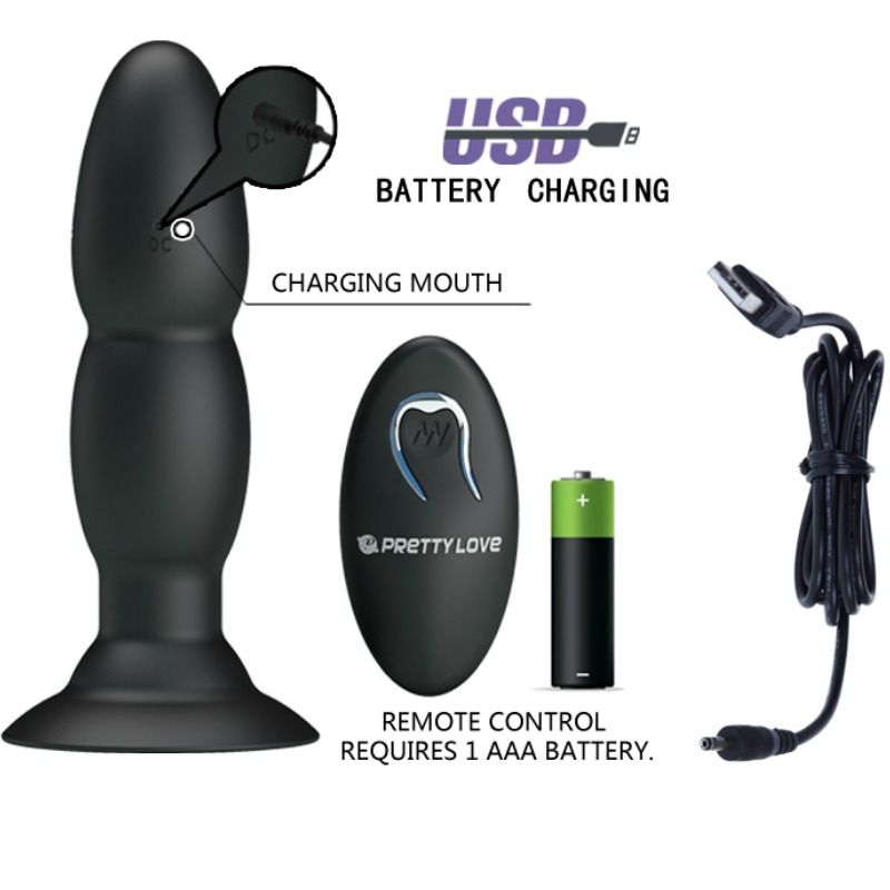 Pretty Love Plug Vibrator And Rotation By Remote Control — Black
