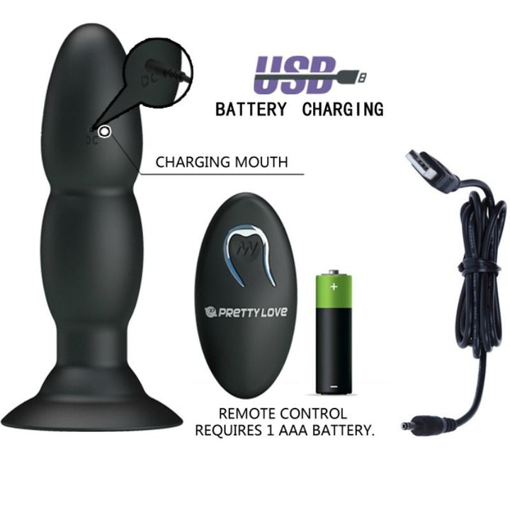 Pretty Love Plug Vibrator And Rotation By Remote Control — Black