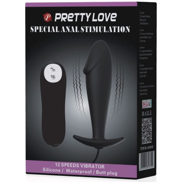 Pretty Love Silicone Anal Plug Penis Form And 12 Vibration — Black