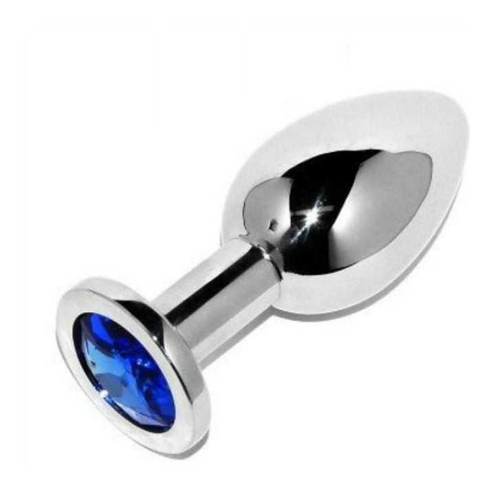 Metal Hard Anal Plug Diamond Blue Small 5.71cm — Blue / Metal