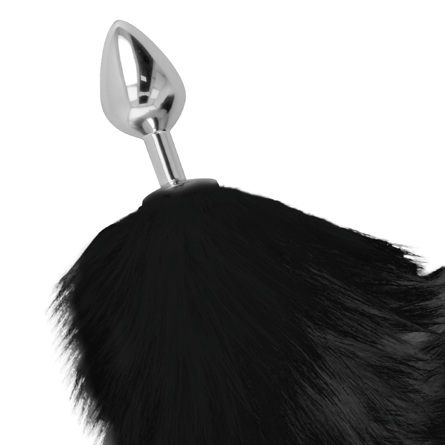 Darkness Silver Anal Plug With Black Tail — Silver metal