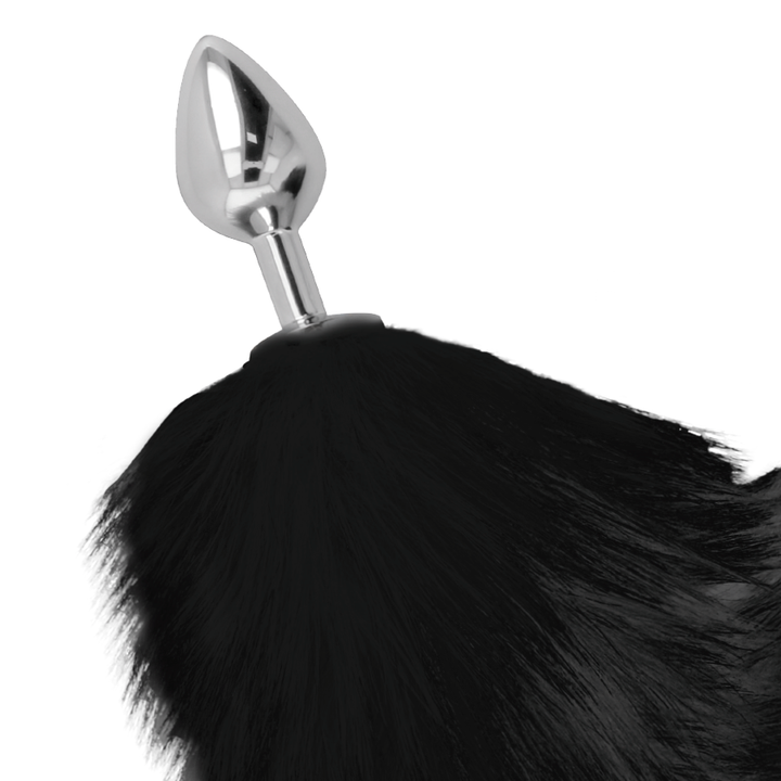 Darkness Silver Anal Plug With Black Tail — Silver metal