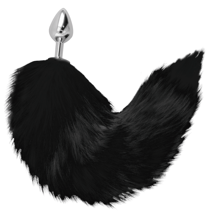 Darkness Silver Anal Plug With Black Tail — Silver metal