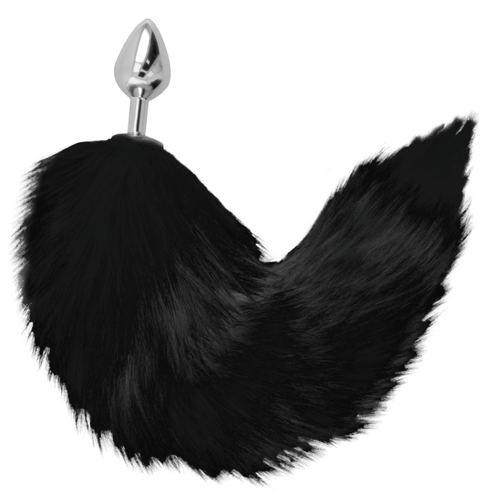Darkness Silver Anal Plug With Black Tail — Silver metal