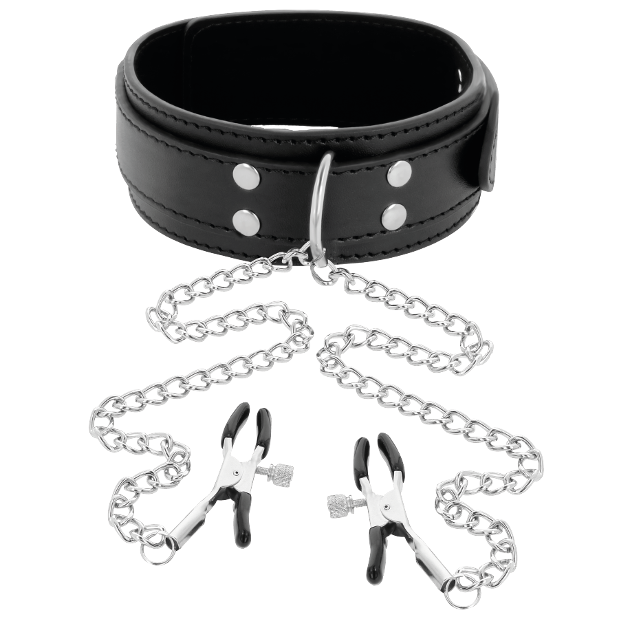 Darkness Collar - With Nipple Clamps Black
