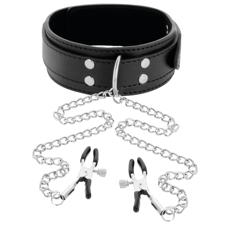 Darkness Collar - With Nipple Clamps Black