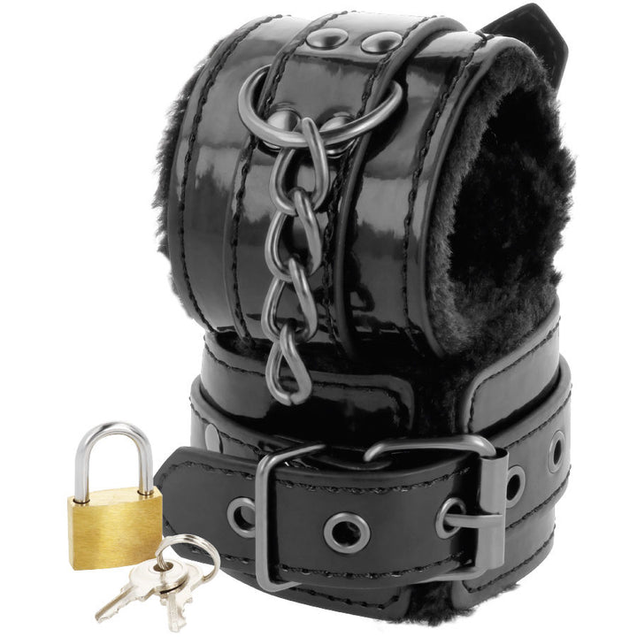 Darkness Black - Adjustable Leather Handcuffs With Padlock