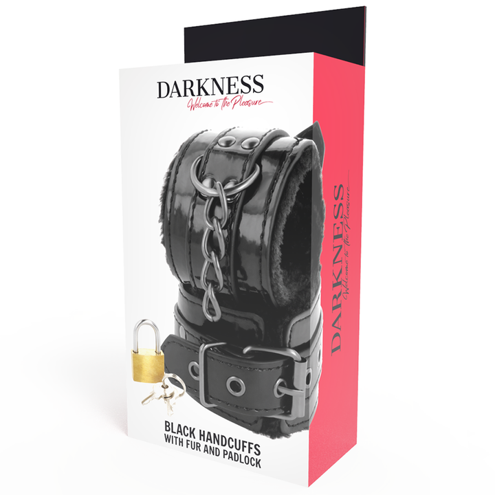 Darkness Black - Adjustable Leather Handcuffs With Padlock
