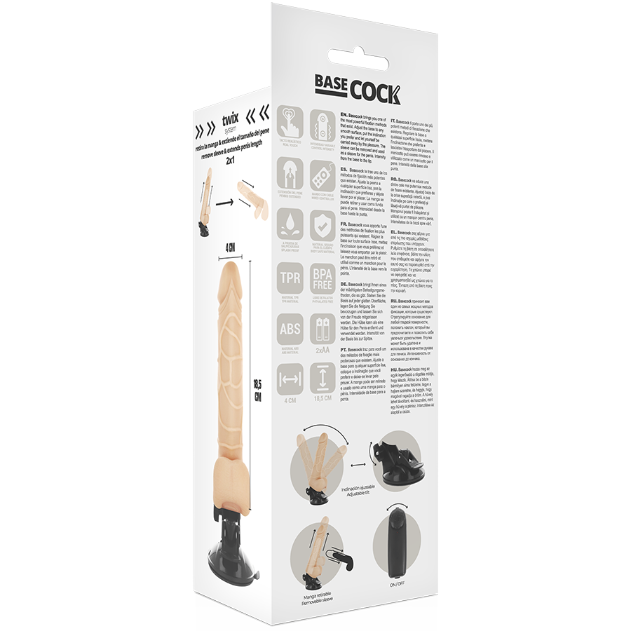 Basecock - Realistic Vibrator Remote Control Flesh 18.5 CM -O