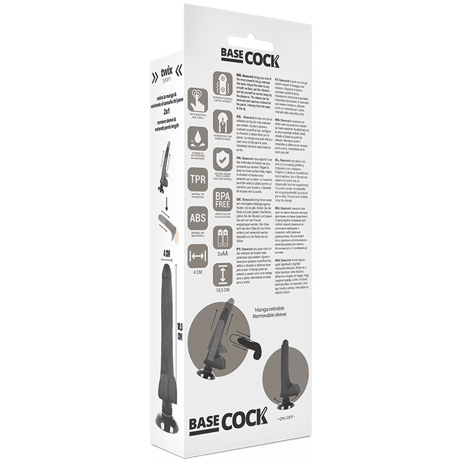 Basecock Realistic Vibrator 2-1, Flesh 18.5 CM -O- 4 CM — Skin TPE