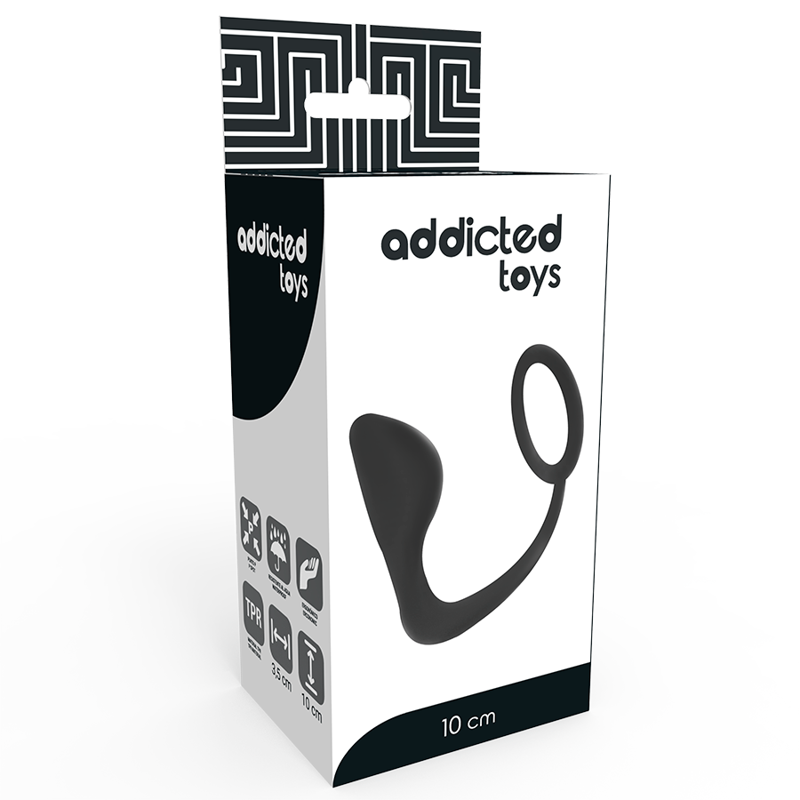 Addicted Toys Anal Plug With Black Penis Ring — Black · TPR