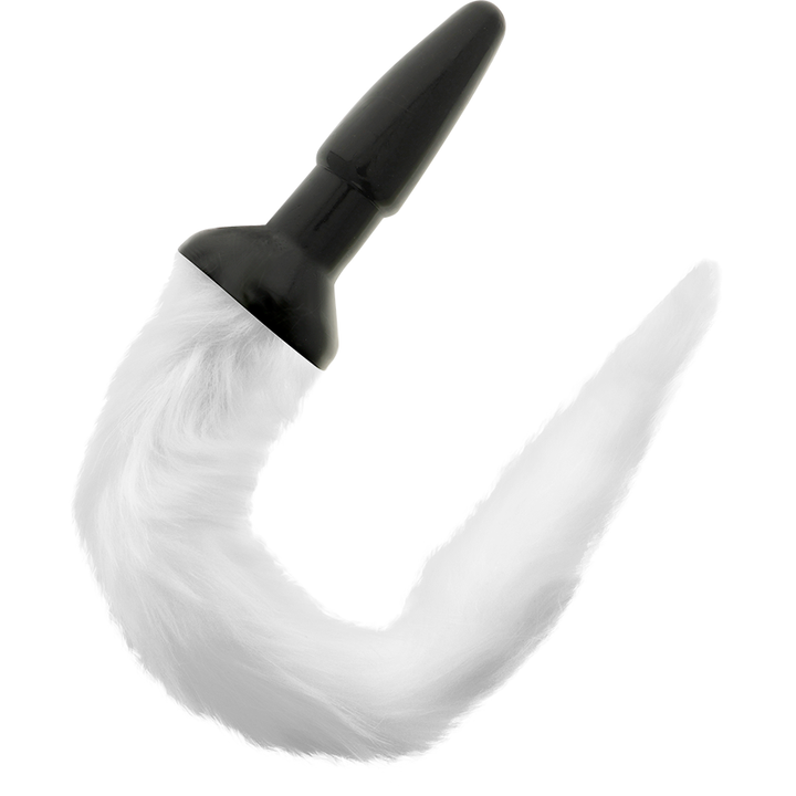 Darkness Silicone Anal Plug With White Tail — White silicone