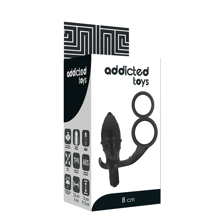 Addicted Toys Anal Plug With Double Black Ring — Black · TPR