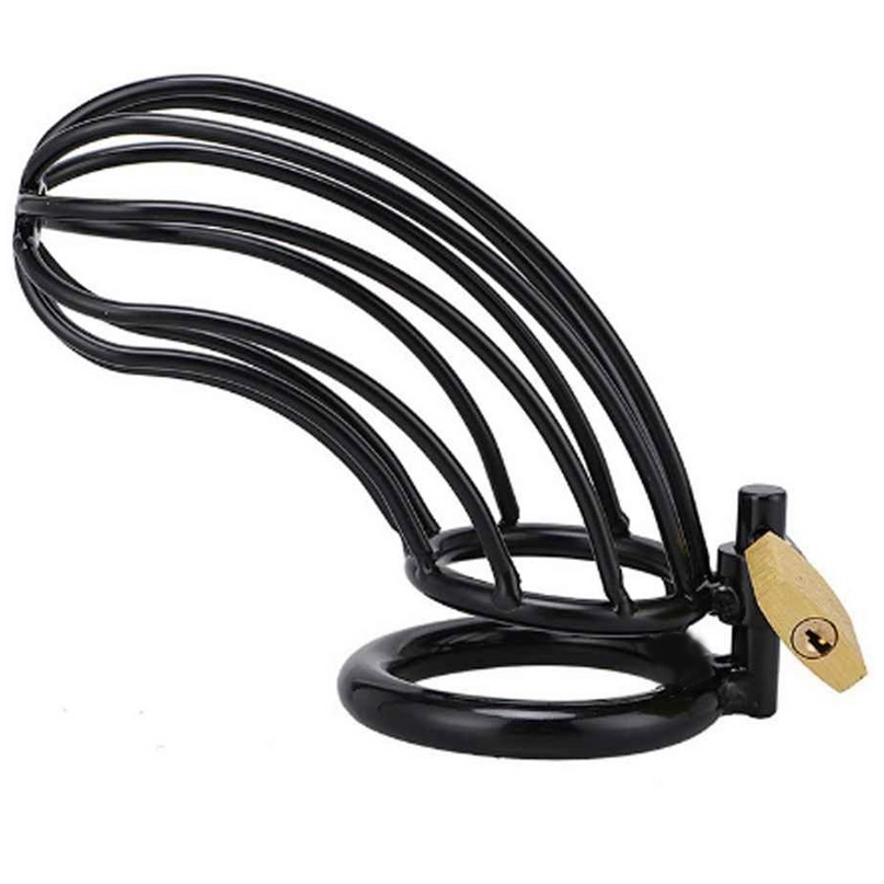 Metal Hard black bird chastity ring cage