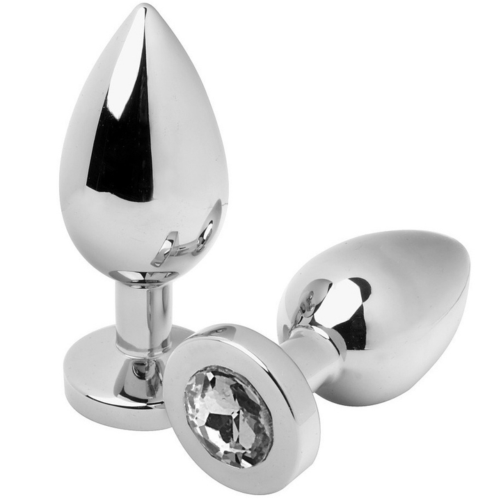 Metal Hard Anal Plug Diamond Transparent Small 5.71cm — Clear / Metal