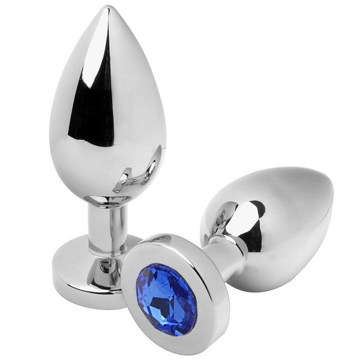 Metal Hard Anal Plug Diamond Blue Small 5.71cm — Blue / Metal