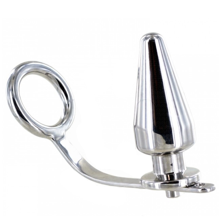 Metal Hard steel ring with anal plug 45 x 45mm