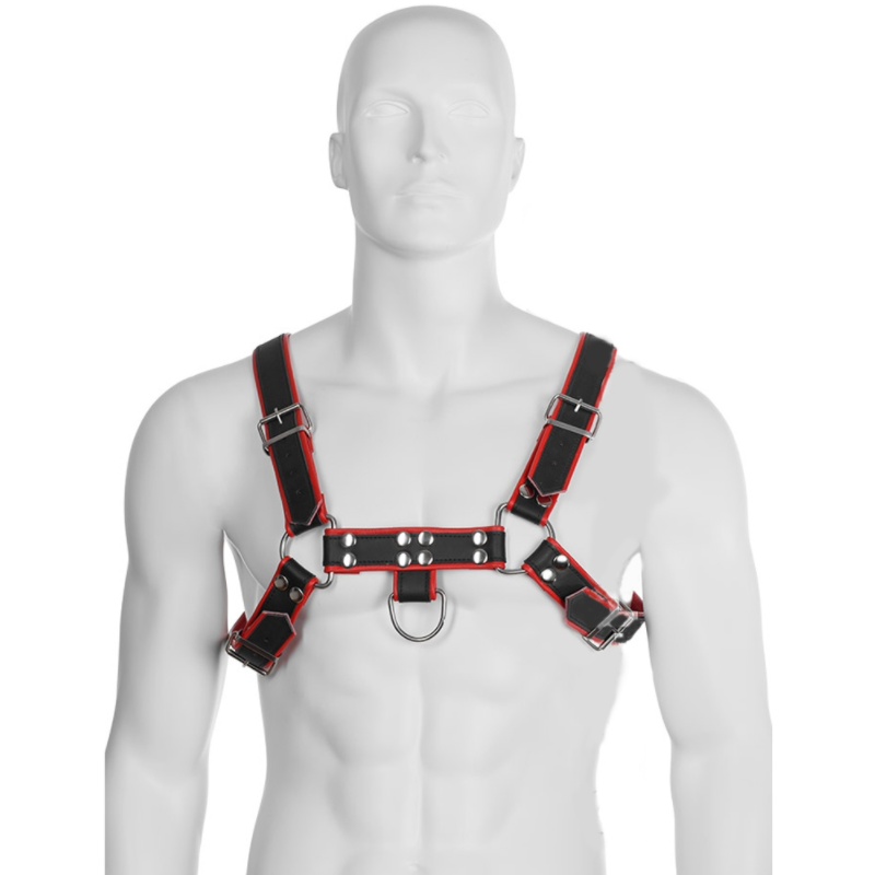 Leder-Körperkette Harness III schwarz / rot