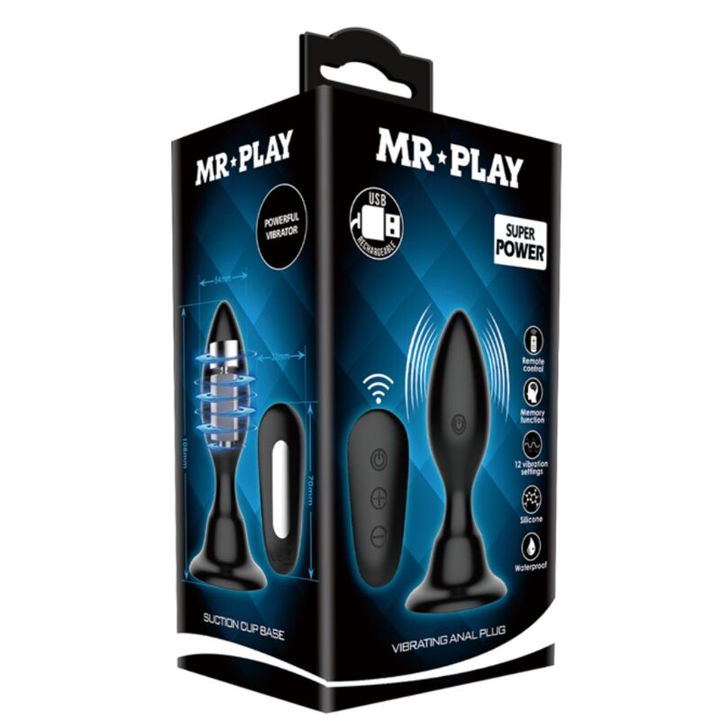 Mr Play Anal Plug With Vibration Black Remote Control — black silicone