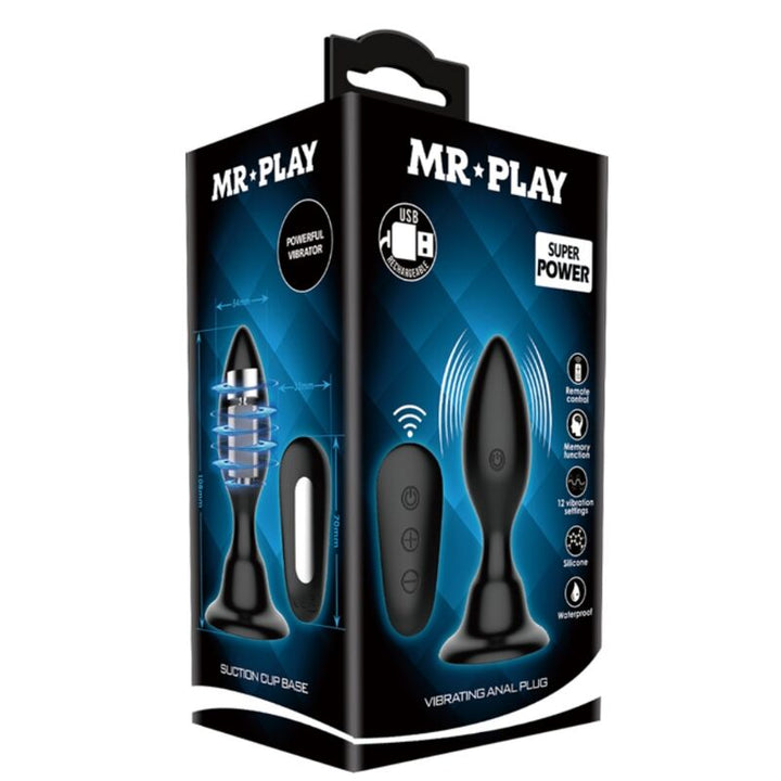 Mr Play Anal Plug With Vibration Black Remote Control — black silicone