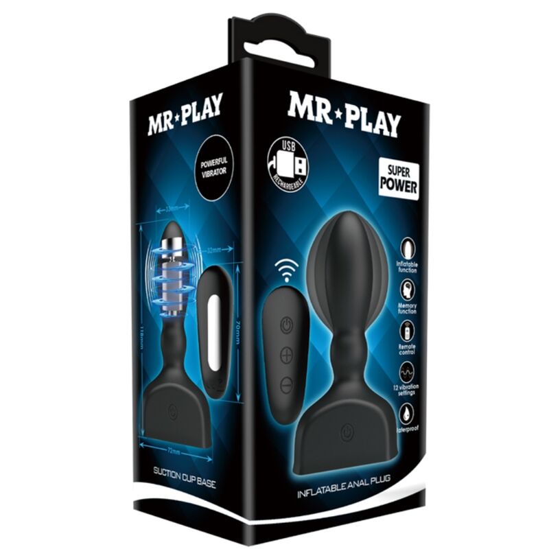 Mr Play Black Inflatable Anal Plug — black silicone