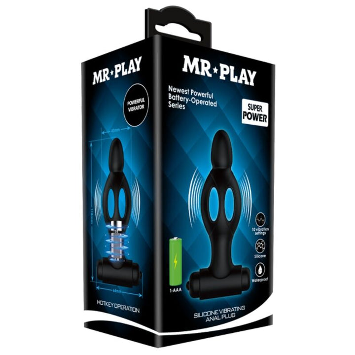 Mr Play Silicone Anal Plug With Vibration — matte black silicone