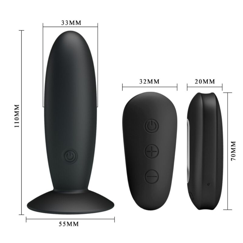 Mr Play Anal Plug With Vibration Remote Control — black silicone