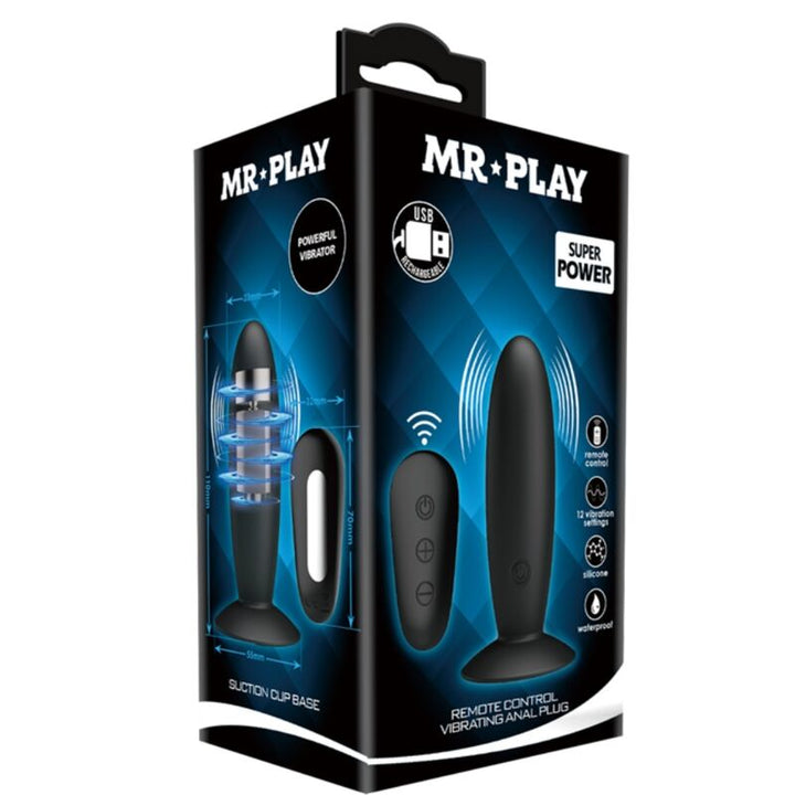 Mr Play Anal Plug With Vibration Remote Control — black silicone
