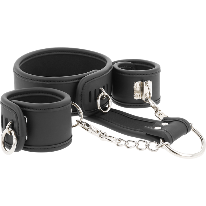 Fetish Submissive Vegan - Leather Necklace And Handcuffs With