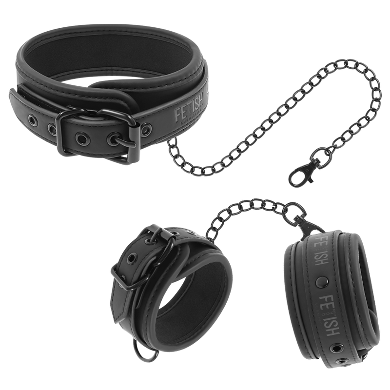 Fetish Submissive Vegan - Leather Necklace And Handcuffs With