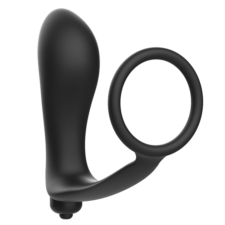 Addicted Toys Vibratory Anal Plug With Penis Ring — Black · Silicone
