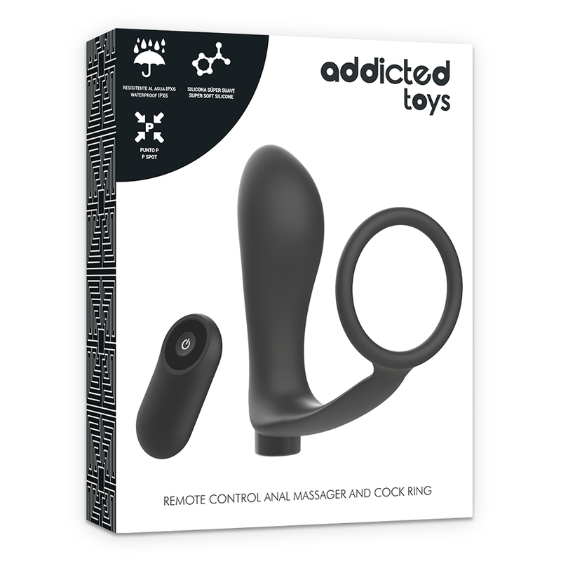 Addicted Toys - Penis Ring With Remote Control Anal Plug Black