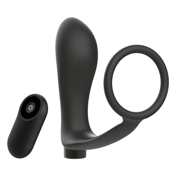Addicted Toys - Penis Ring With Remote Control Anal Plug Black