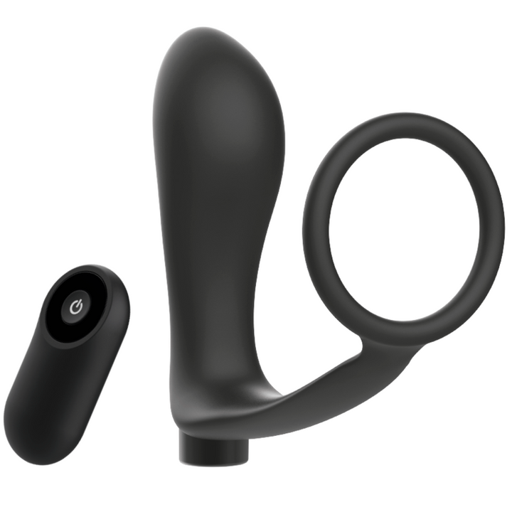 Addicted Toys - Penis Ring With Remote Control Anal Plug Black
